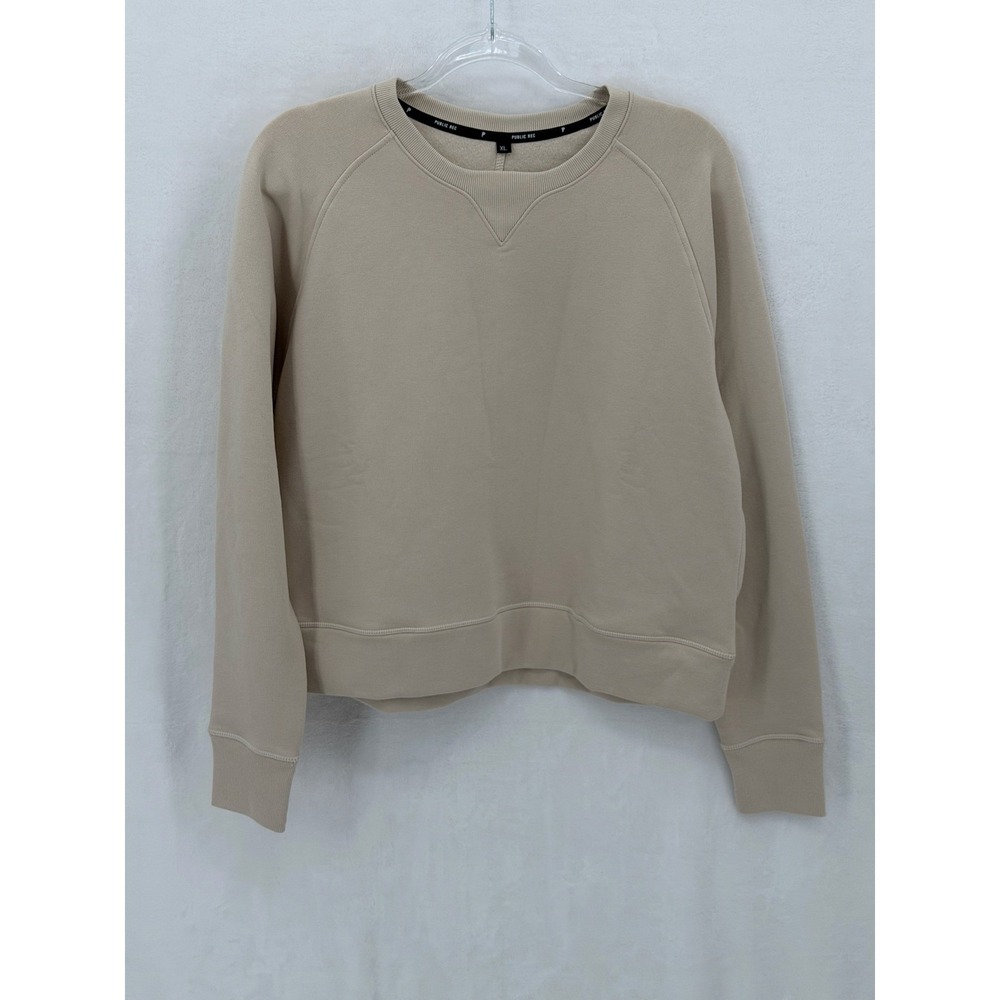 Public Rec‎ Sweatshirt Womens XL Tan Luxe Fleece Crew Pullover Athleisure Lounge